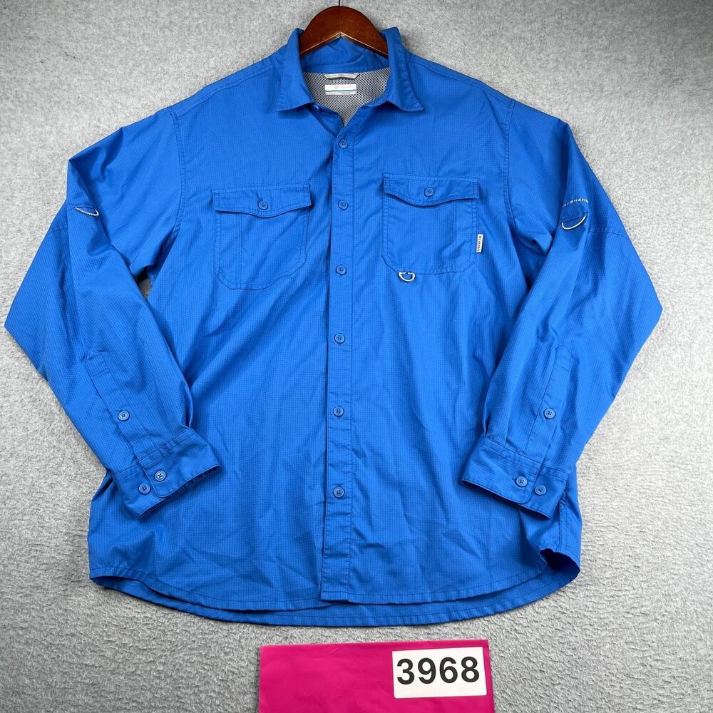 Columbia PFG Fishing Shirt Royal Blue Vented Button Up Long Sleeve Mens Large
